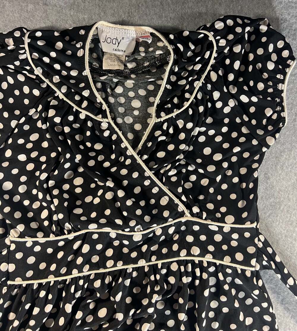 Jody California Vintage Polka Dot Wrap Style Midi Dress with Contrast Piping - Picture 3 of 5
